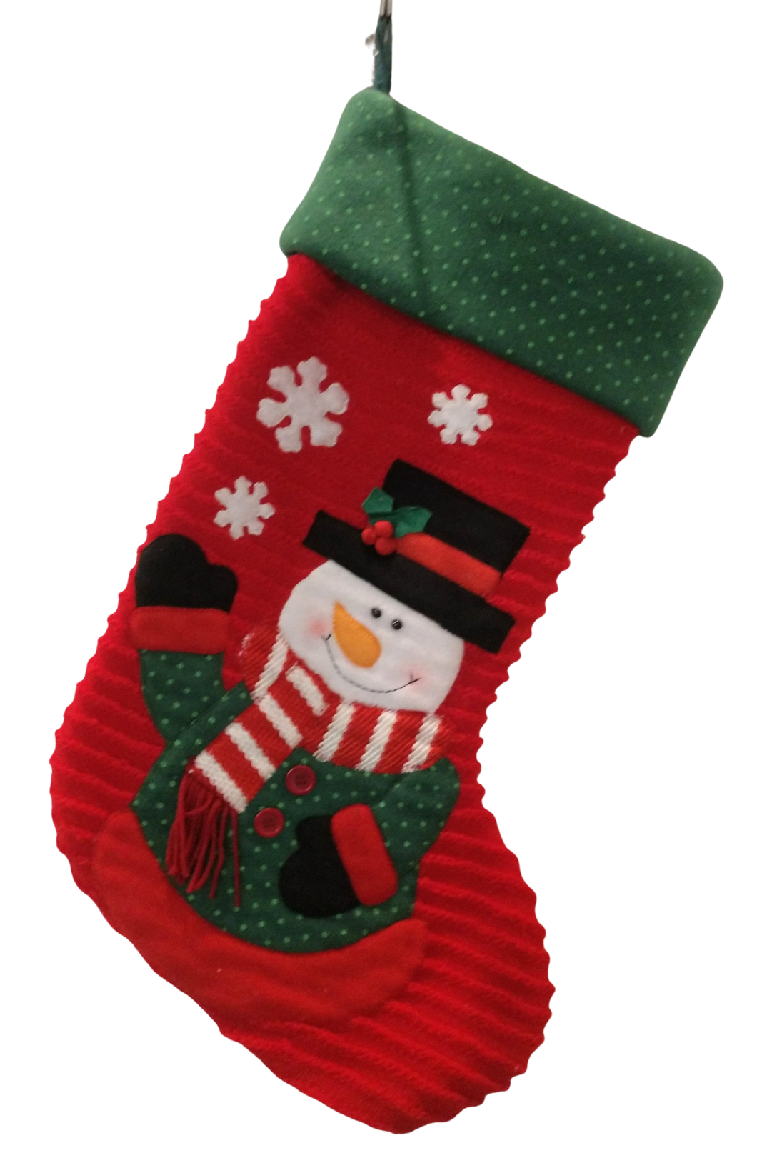 Snowman Stocking red/green with snowflakes polyester 20