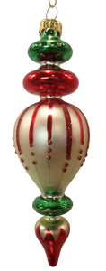 Glass green/red/silver finial ornament 6.5"