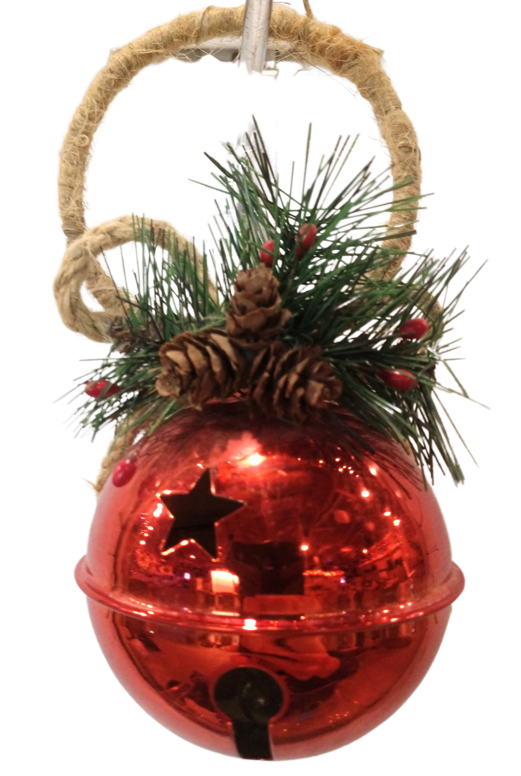 Metal red bell ornament with holly 3