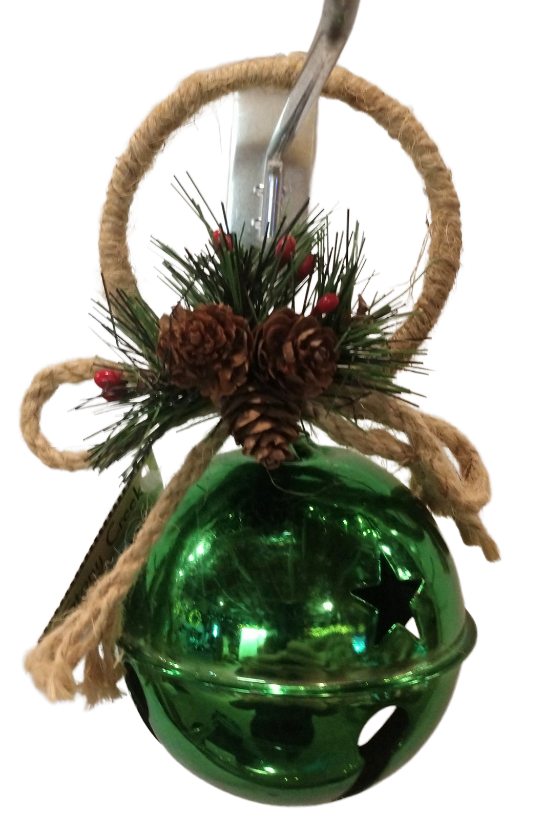 Metal green bell ornament with holly 3