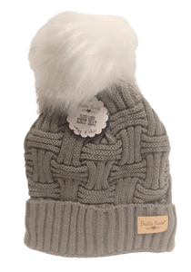 Gray Plush Lined knit hat -one size