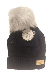 Navy Blue Plush Lined knit hat -one size