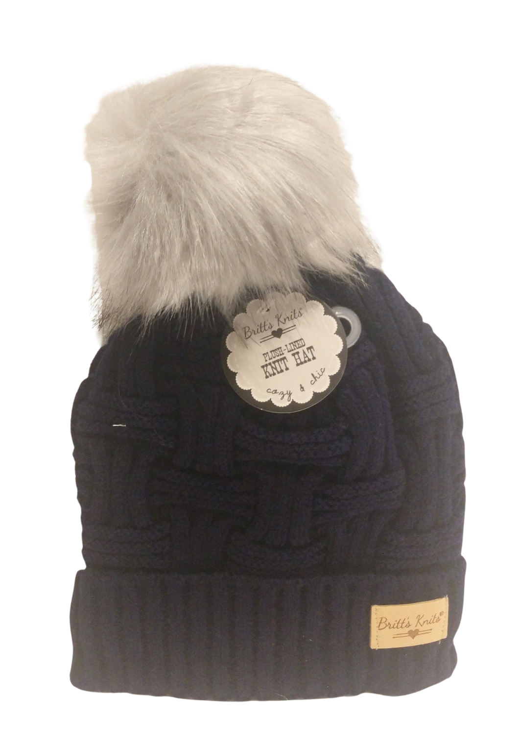 Navy Blue Plush Lined knit hat -one size