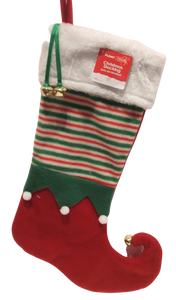 Christmas Elf Stocking With Jingle Bells Red/Green/White 19"