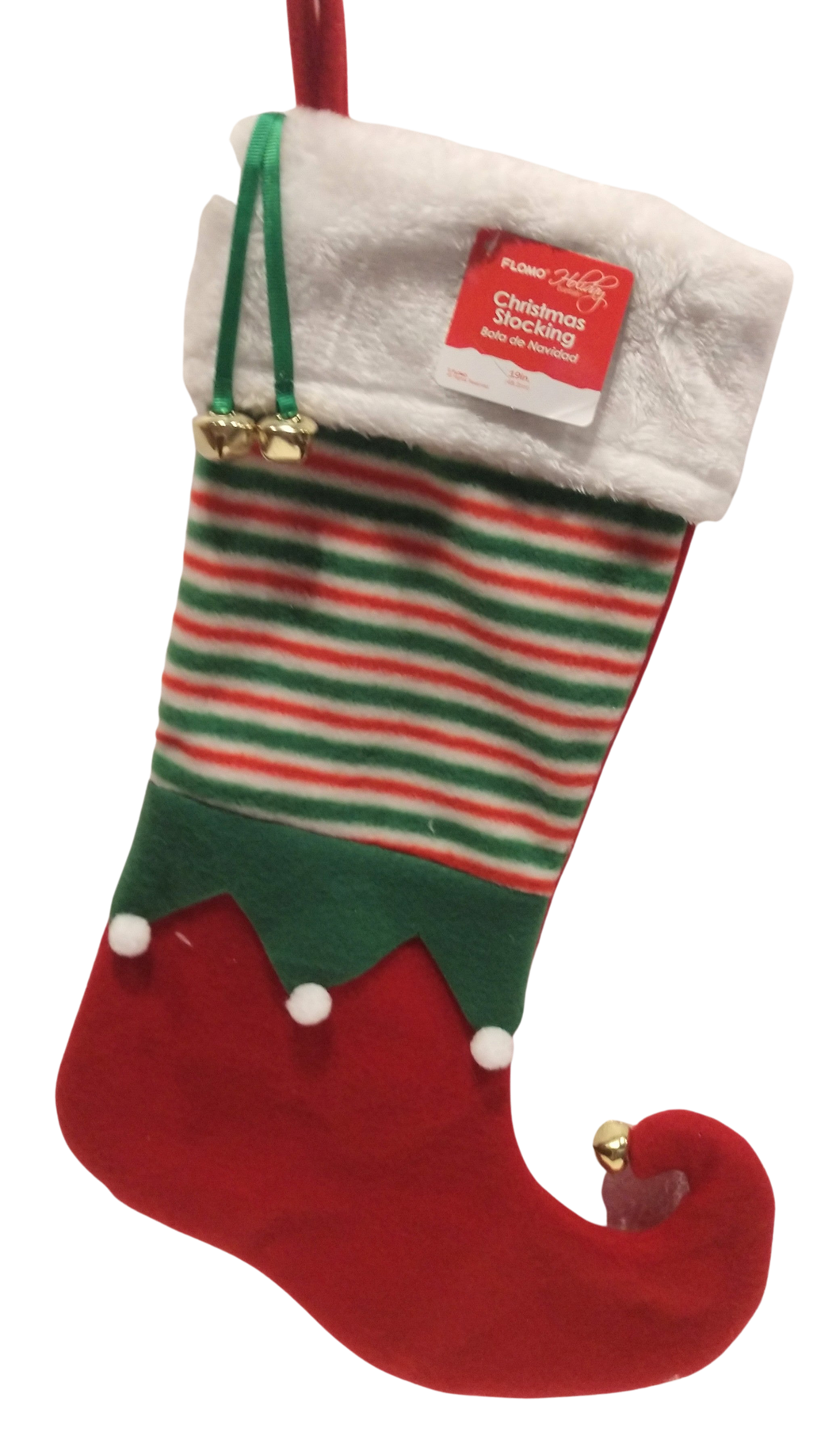 Christmas Elf Stocking With Jingle Bells Red/Green/White 19