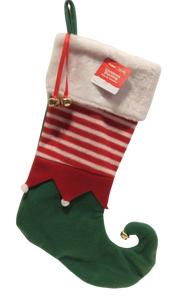 Christmas Elf Stocking With Jingle Bells Green/Red/White 19"