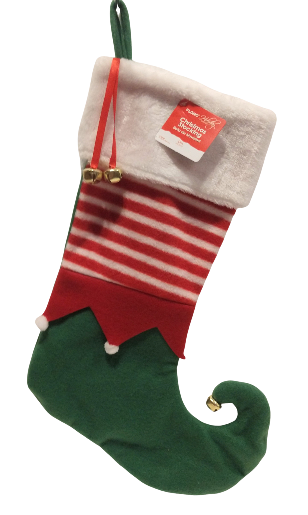 Christmas Elf Stocking With Jingle Bells Green/Red/White 19