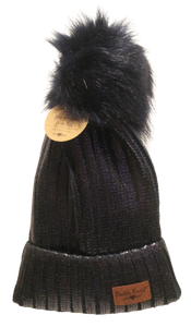 Black Ladies Glacier Knit Pom Hat one size