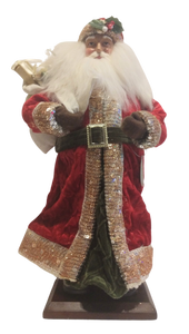 Santa Figure with Gold Sequin Trim & White sack of Presents 19"