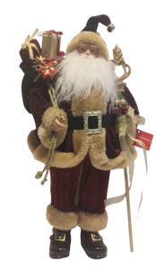 Burgundy Santa Figure with Gold Sceptor & Bag of Presents 24"