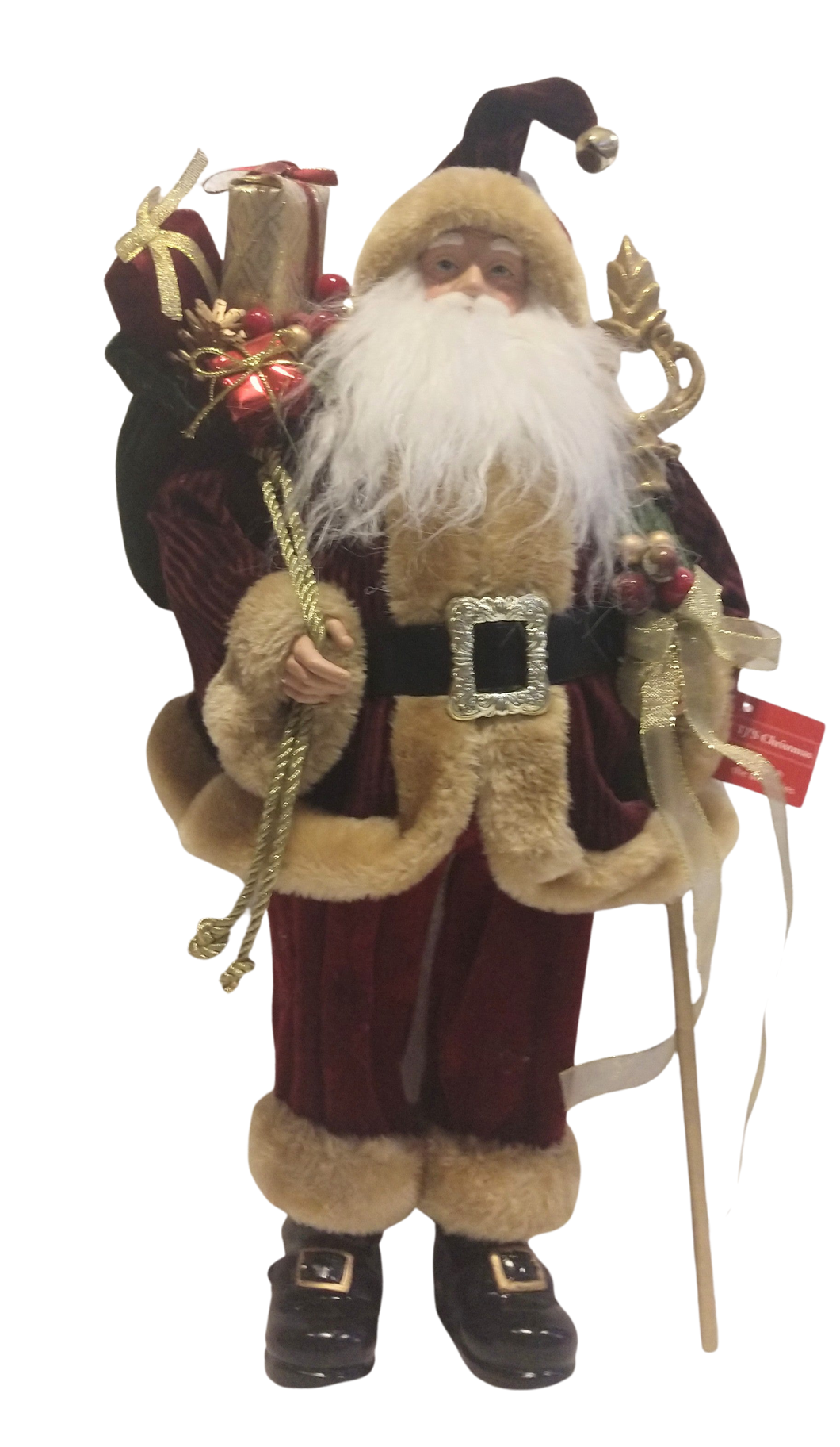 Burgundy Santa Figure with Gold Sceptor & Bag of Presents 24