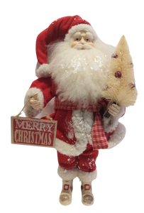 Santa Figure with White Christmas Tree & Merry Christmas Sign 20"