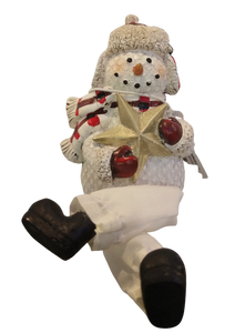 Snowman Shelf Sitter with plaid hat & gold star 8" resin