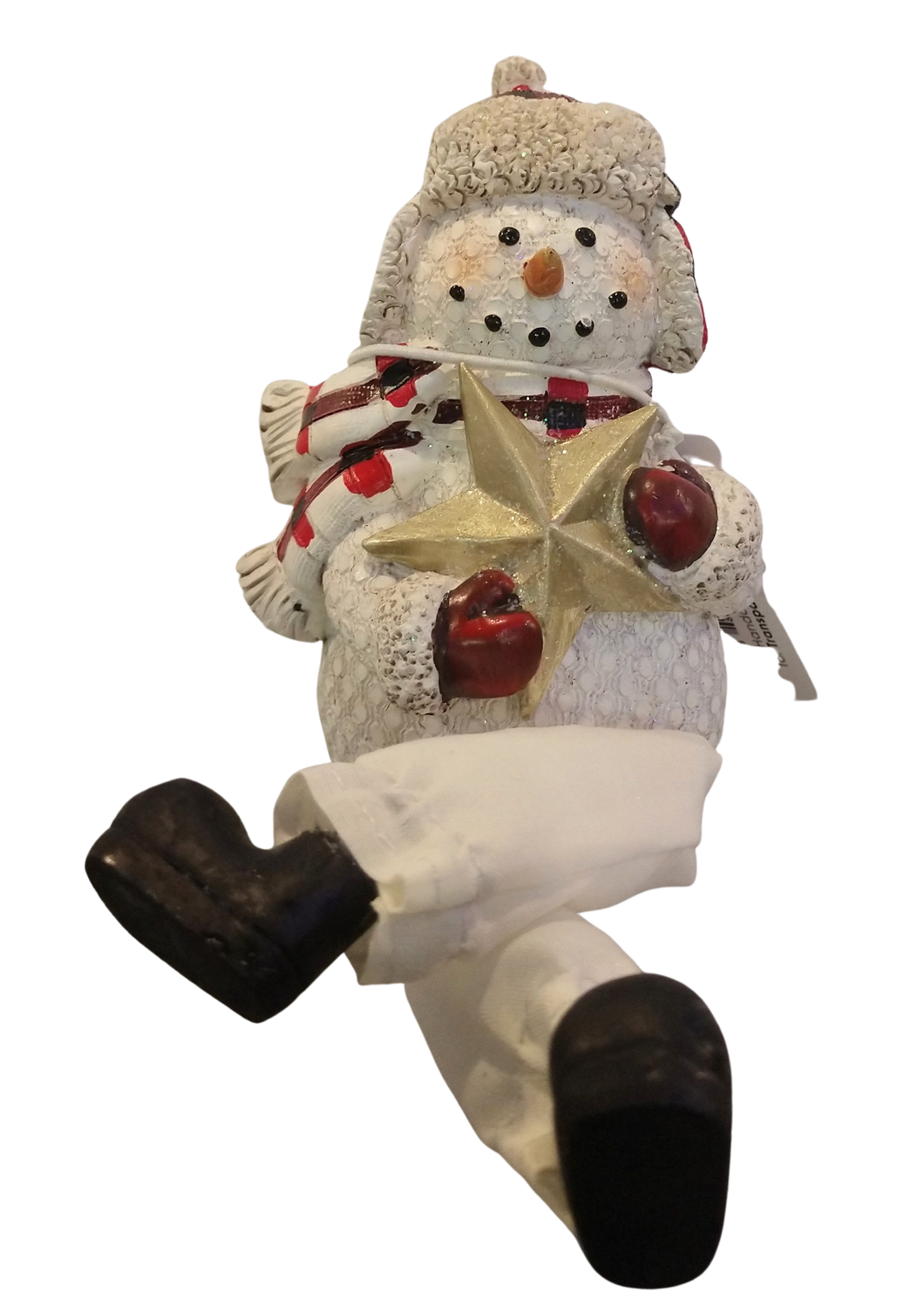 Snowman Shelf Sitter with plaid hat & gold star 8