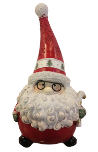Santa figure wearing glasses & holding Candy Cane resin 8"x4"