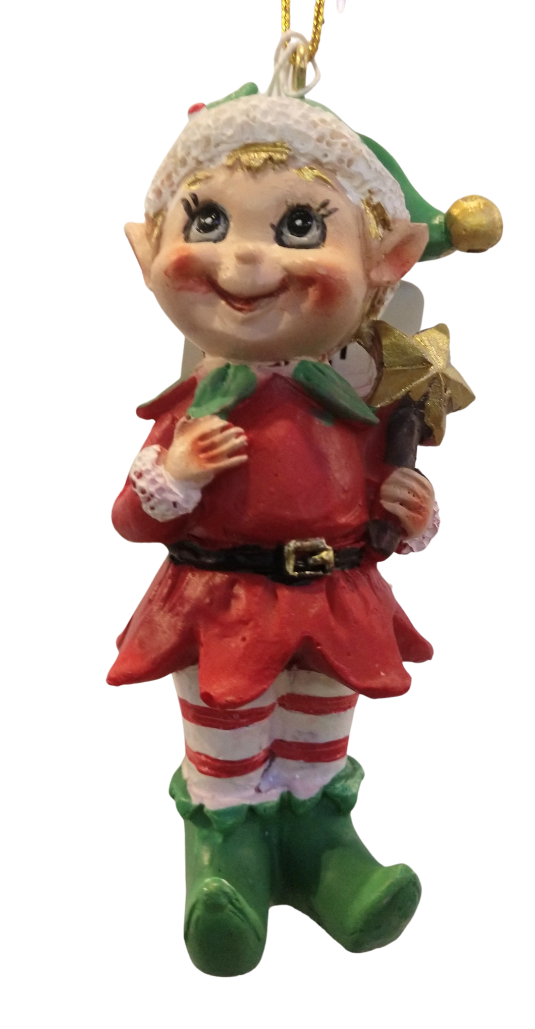 Happy Elf Ornament holding gold star 4