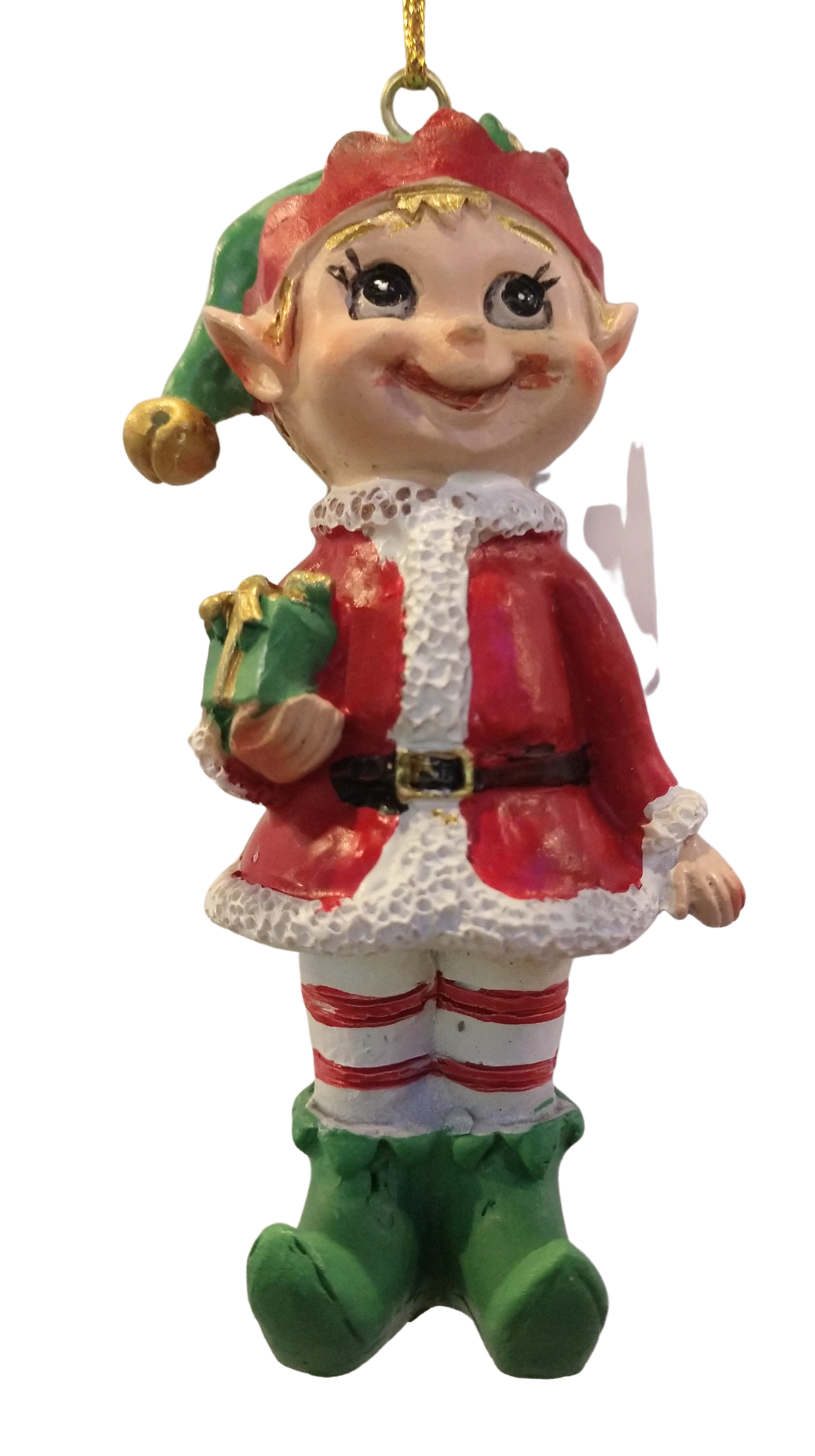 Happy Elf Ornament holding Christmas Gift 4