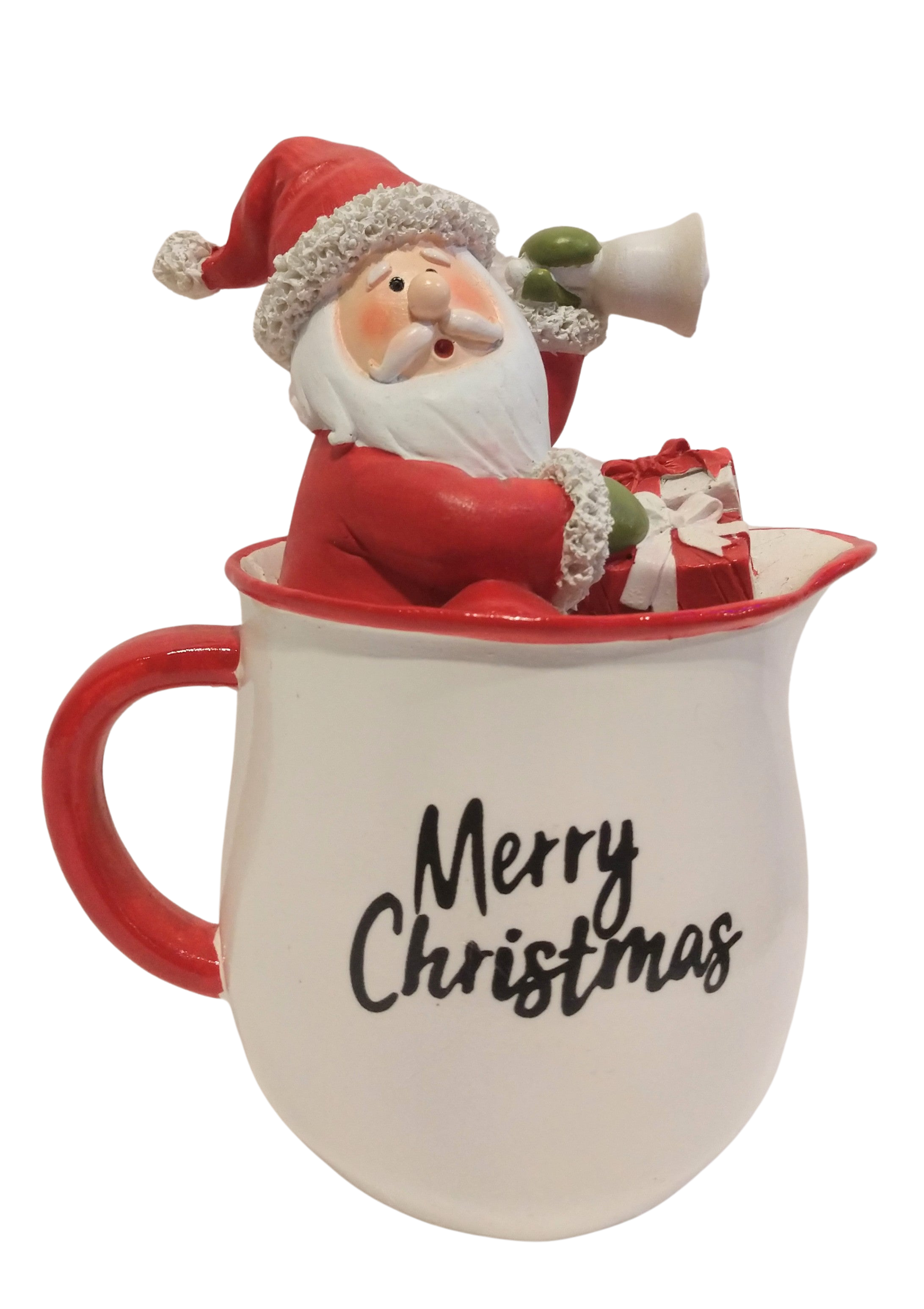 Santa in A Merry Christmas Mug with Christmas Gifts & Bell 7x6 resin –  THE CHRISTMAS RANCH