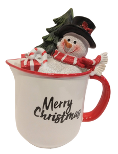 Snowman in A Merry Christmas Mug with Christmas Tree & Gifts