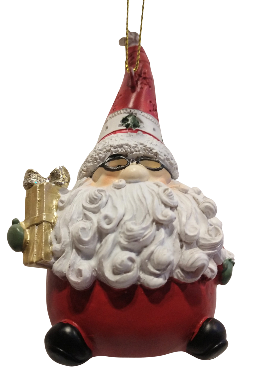 Santa Wearing Glasses Holding Christmas Gift Ornament 4