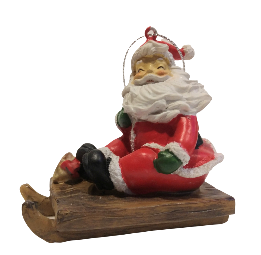 Santa on a sled Ornament with gold bell 3