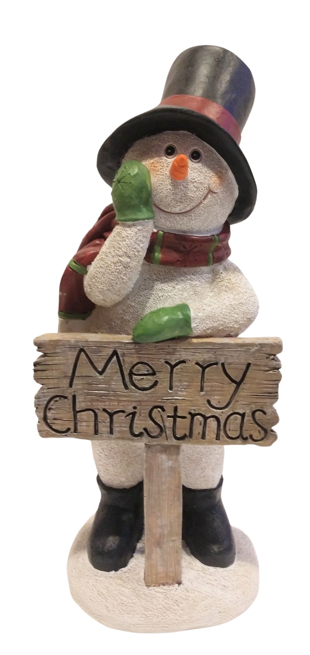 Snowman Figure with Black Hat/Red& Green Scarf with Merry Christmas Sign 12