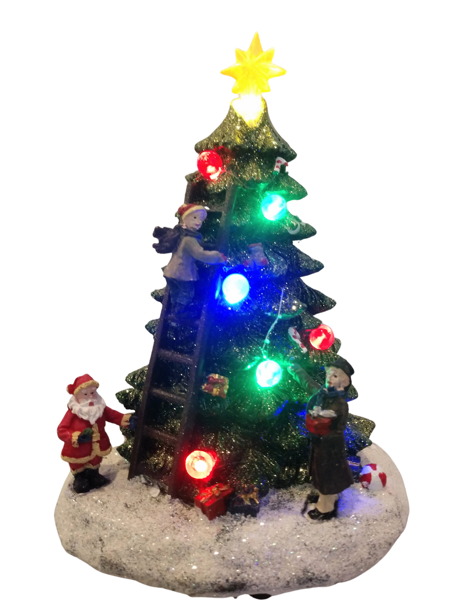 Light Up Musical Christmas Tree with Santa 8"x5" resin THE CHRISTMAS