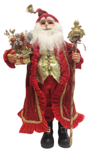 Red/Gold Santa Figure with gold sceptor with presents 22"