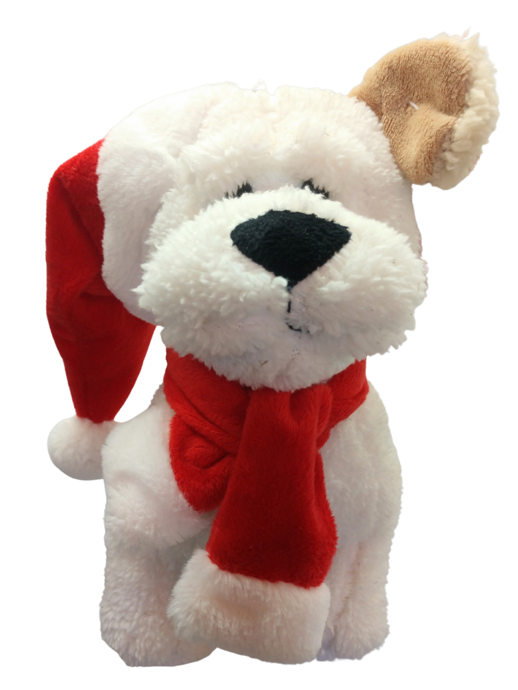 Plush White dog with Red Santa Hat/Red Scarf 11