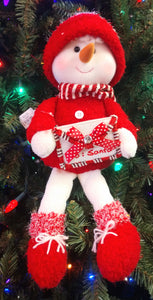 Plush Snowman with Red Sweater/Hat & scarf shelf sitter with envelope- To: Santa 18"