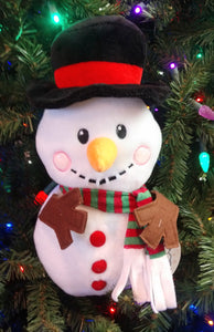 Plush Snowman with Black Hat & Red & Green Scarf  12"