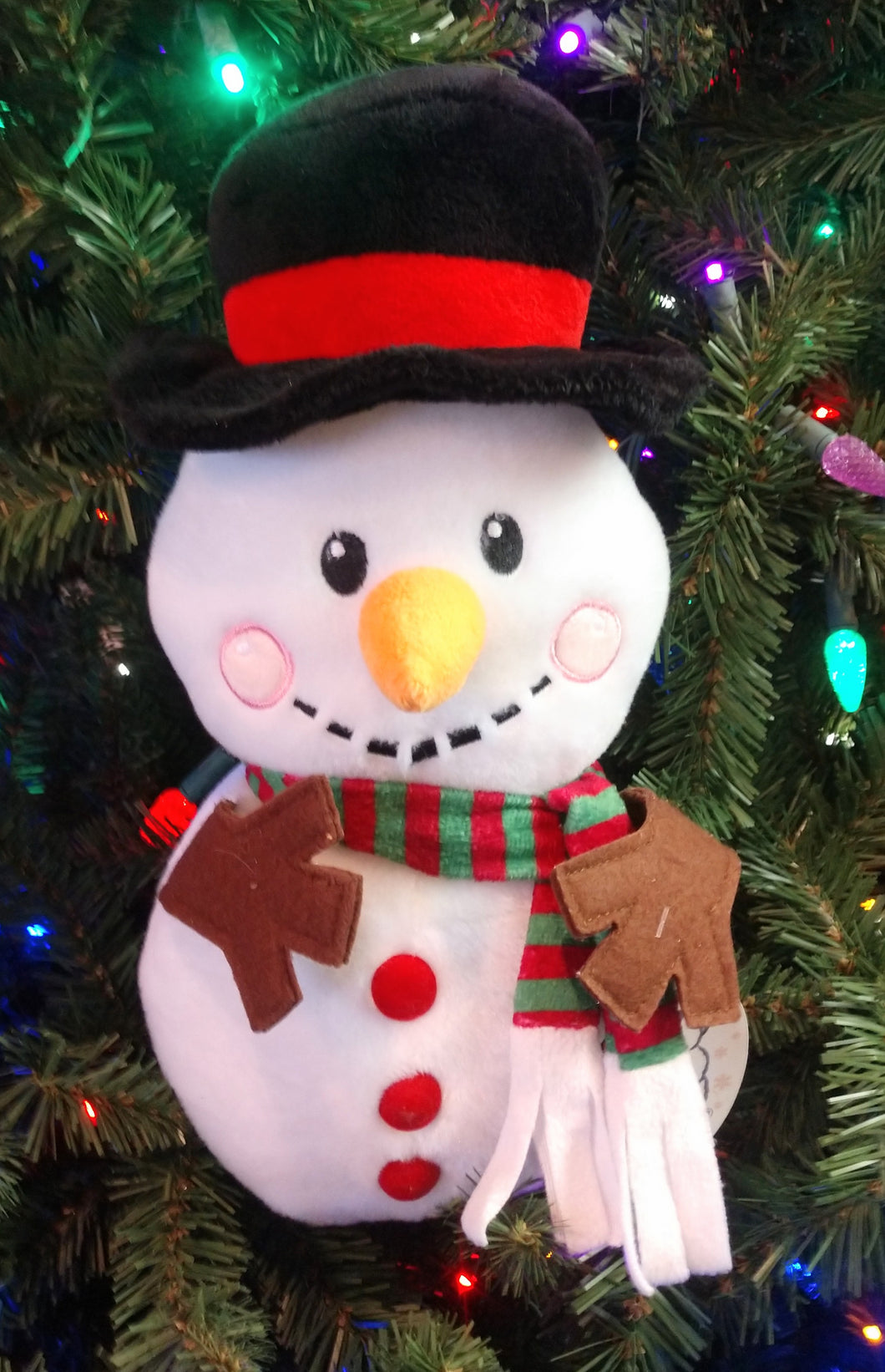 Plush Snowman with Black Hat & Red & Green Scarf  12