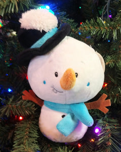 Plush Snowman with Black/Blue Hat & Blue Scarf 9"