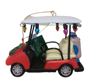 Golf Cart Ornament with Christmas Lights & Christmas Wreath 3.5"  resin