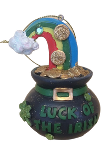 Luck Of The Irish Ornament With Pot of Gold & Rainbow