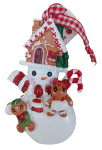 Gingerbread  Snowman Ornament with Gingerbread House on Head 3.5"