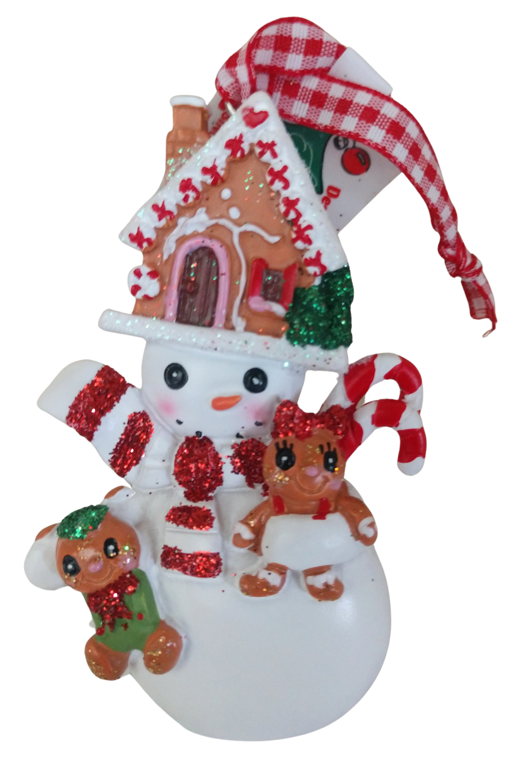 Gingerbread  Snowman Ornament with Gingerbread House on Head 3.5