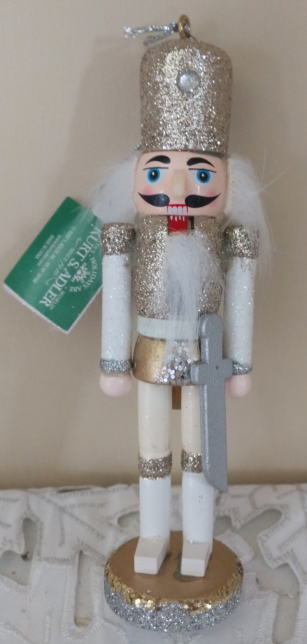 Wooden Gold/White Nutcracker Ornament with Sword 6
