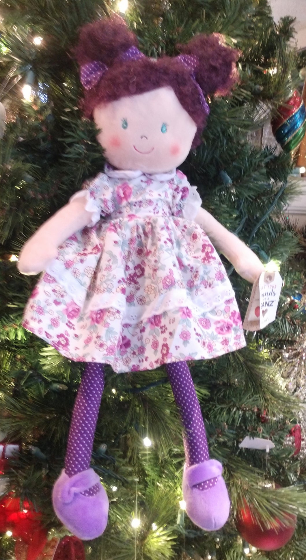 Plush Sophia Rag Doll with Purple Shoes & Purple Dress with Flowers 20