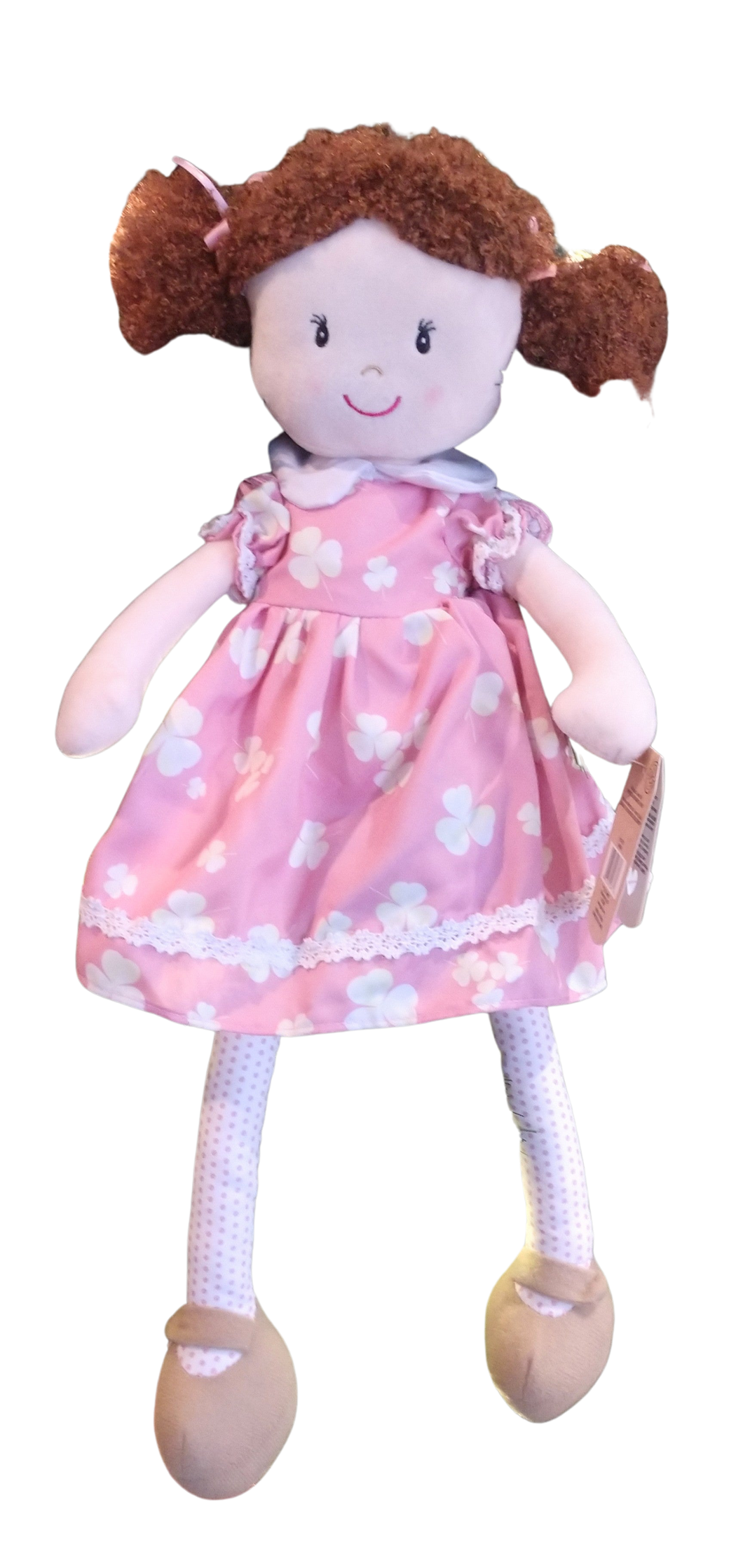 Plush Annie Rag Doll with Pink Flowered Dress & Pink Ribbons in Hair 20