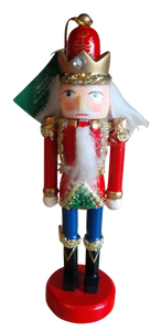 Wooden Red/Blue/Gold Nutcracker Ornament with Red/Gold Hat 6"