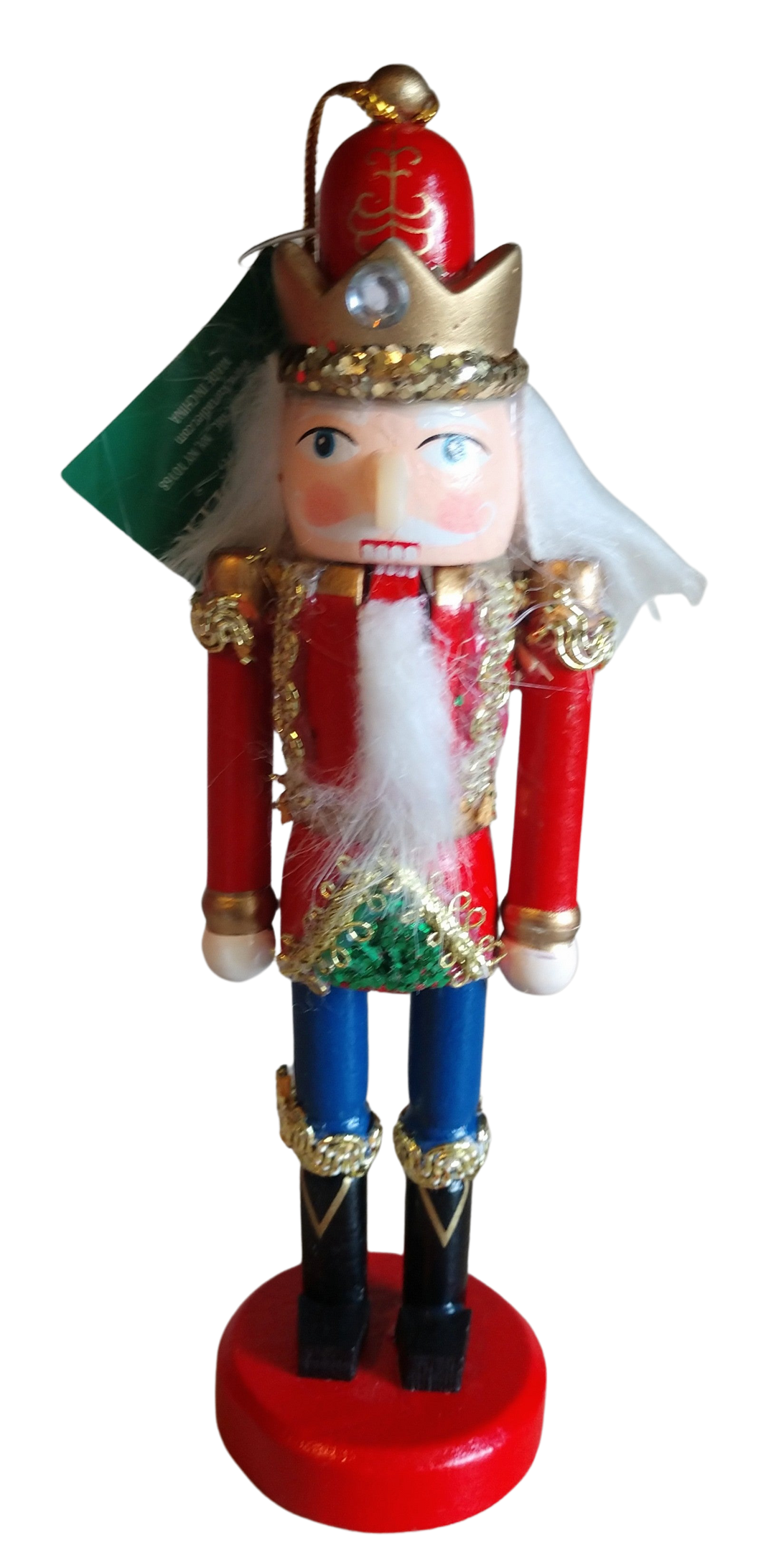 Wooden Red/Blue/Gold Nutcracker Ornament with Red/Gold Hat 6