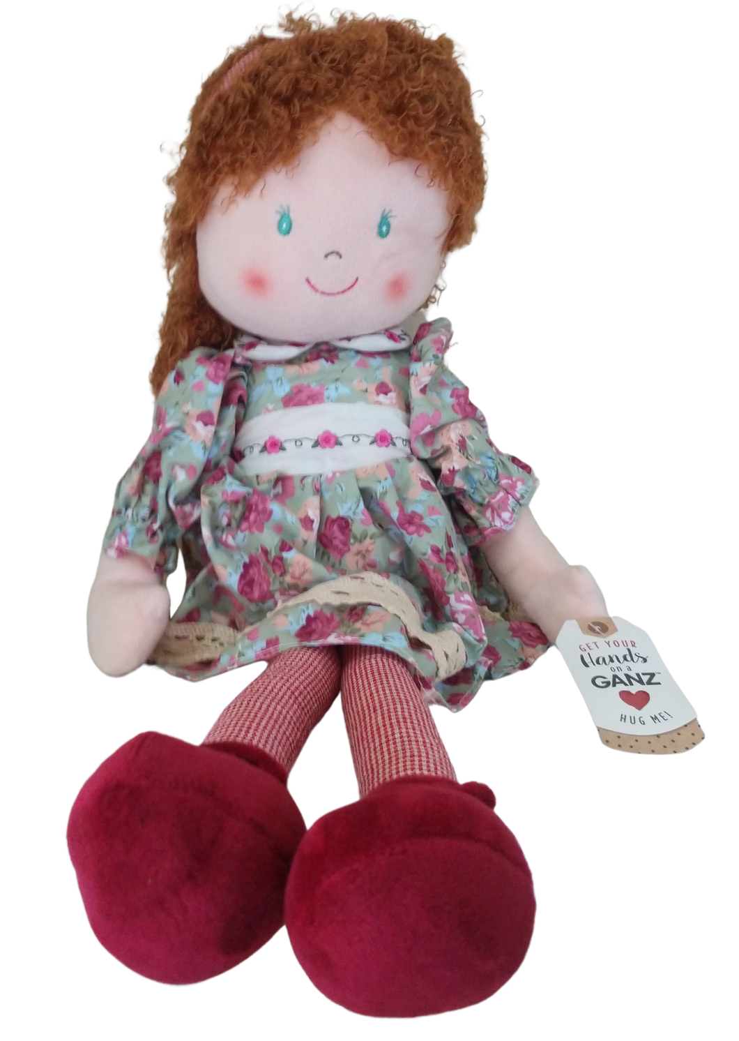 Plush Olivia Rag Doll with Red Hair Pink Flowered Dress 20 THE CHRISTMAS RANCH