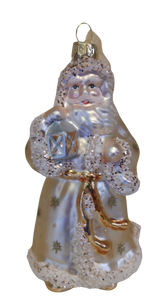 Glass Gold/White Santa Ornament with Lantern