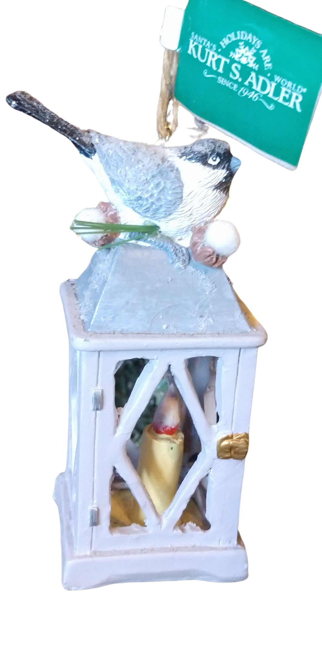 Grey Lantern Ornament with Black/Grey/White Bird 4.5