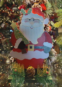 Wooden Santa Figurine Holding Christmas Tree 8.5"x5"