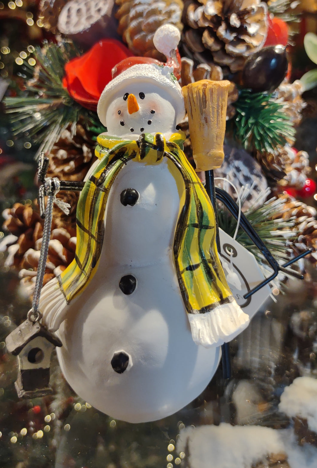 Snowman Figurine with Red Hat & Bird House & Broom  6