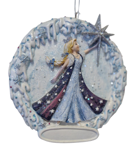 Blue Princess Disc Ornament with Silver Star 4.5"