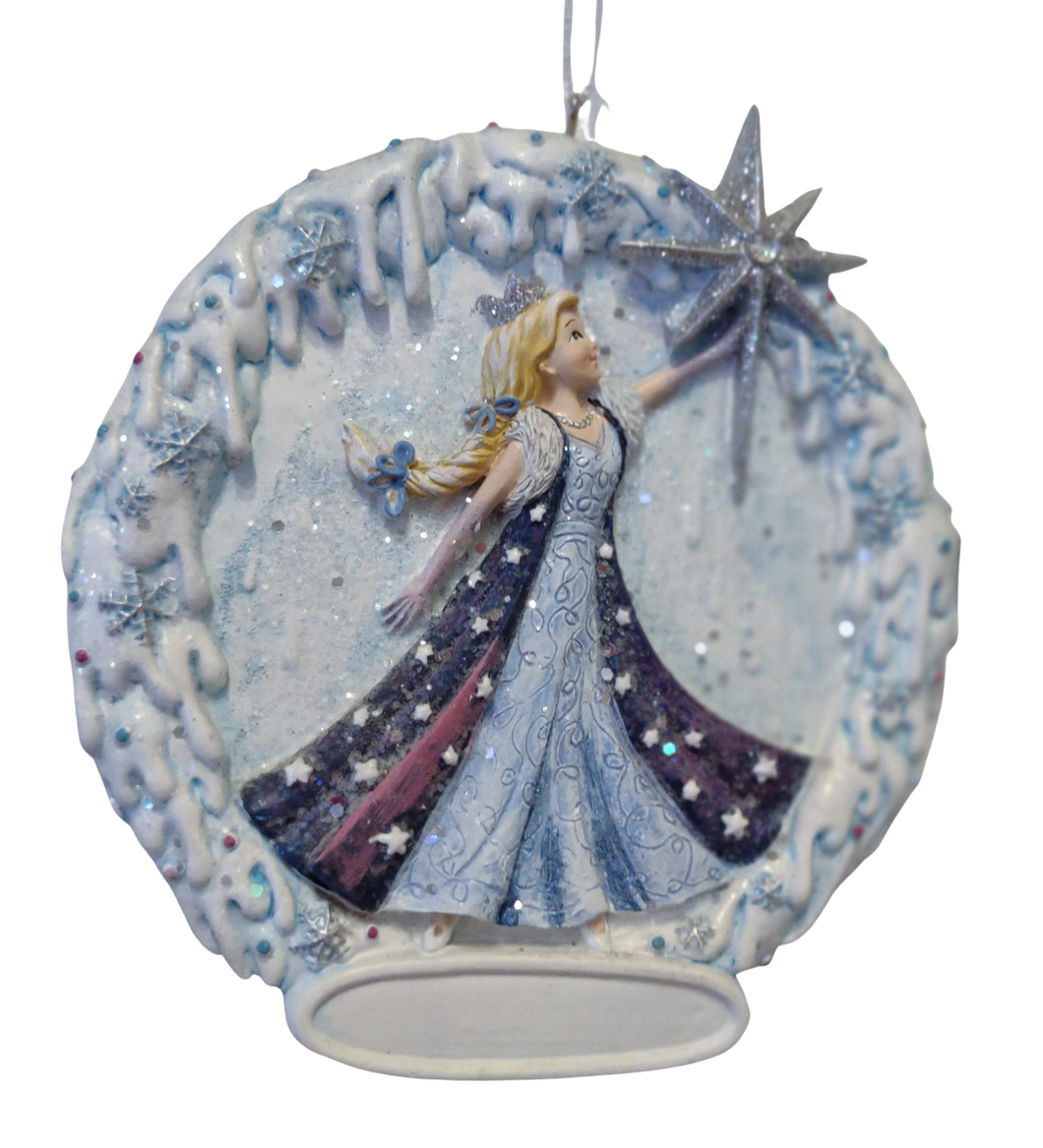 Blue Princess Disc Ornament with Silver Star 4.5