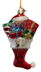 Glass Red Stocking with Gifts Ornament 5"